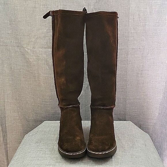 Aerosoles 2015 Front Kick Tall Brown Suede Leather Wedge Heel Boot, Women's 7.5 - Picture 2 of 11